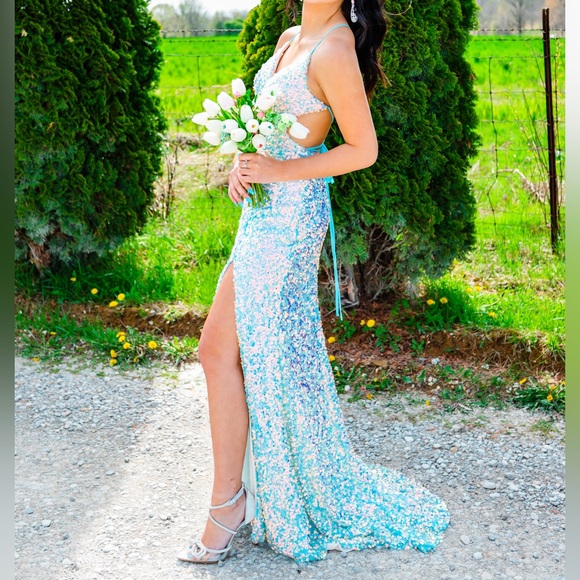 slim fit dress slacks Spaghetti Straps Mint Green Long Prom Dress With Slit Appliqued Evening  Dress sew1037 main image 0
